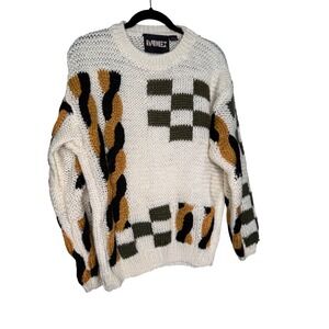 Vintage Index abstract pullover crewneck sweater textured checkered acrylic